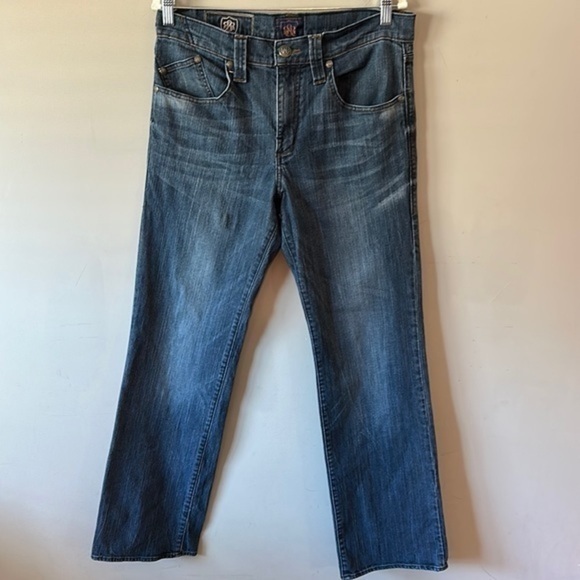 ROCK & REPUBLIC JAGGER MEDIUM WASH straight DISTRESSED JEANS MENS SZ 34X32  EUC - Picture 2 of 15